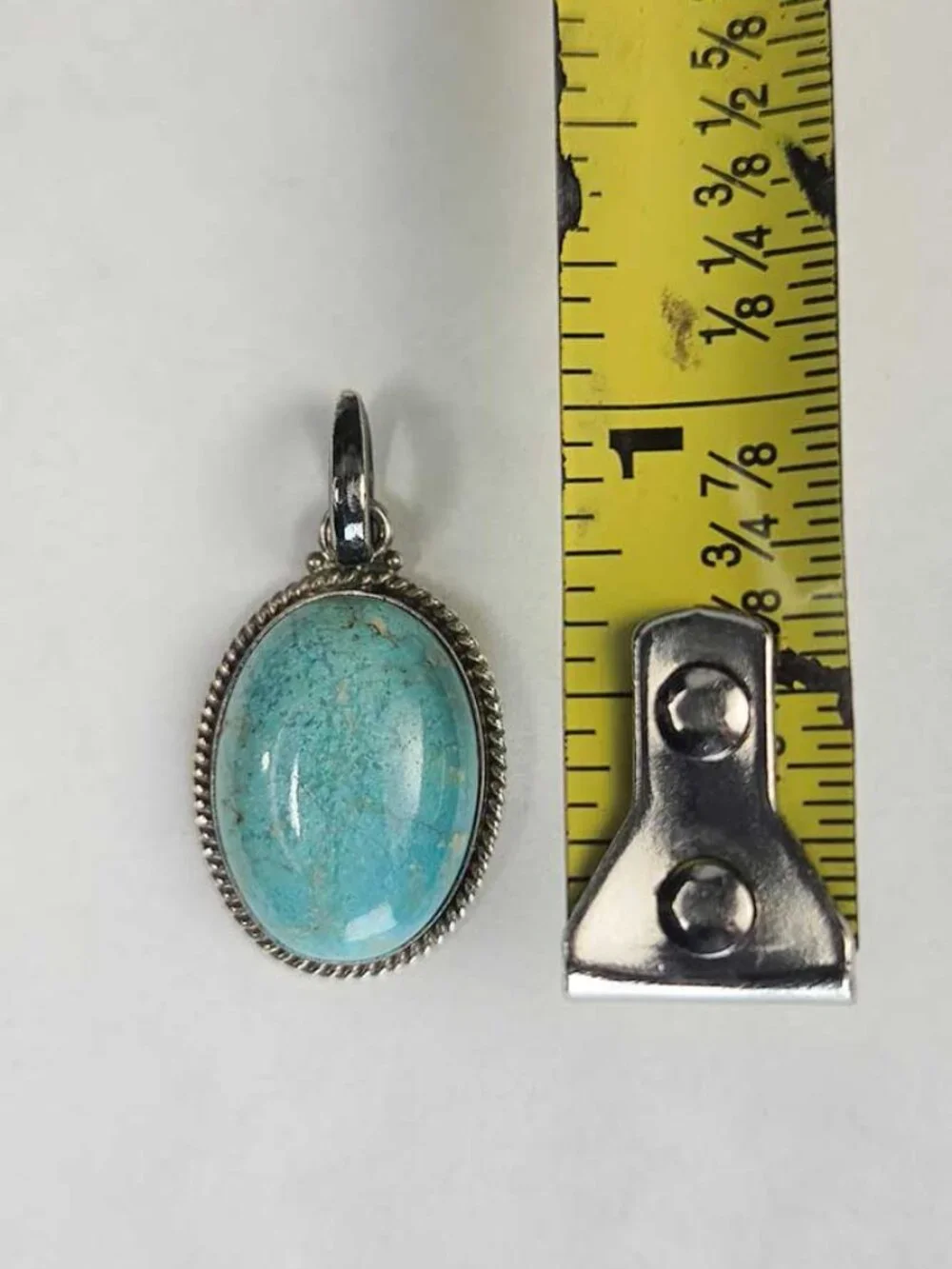 Vintage Sterling Silver Turquoise Oval Pendant 1.125” Southwest Rope Bezel